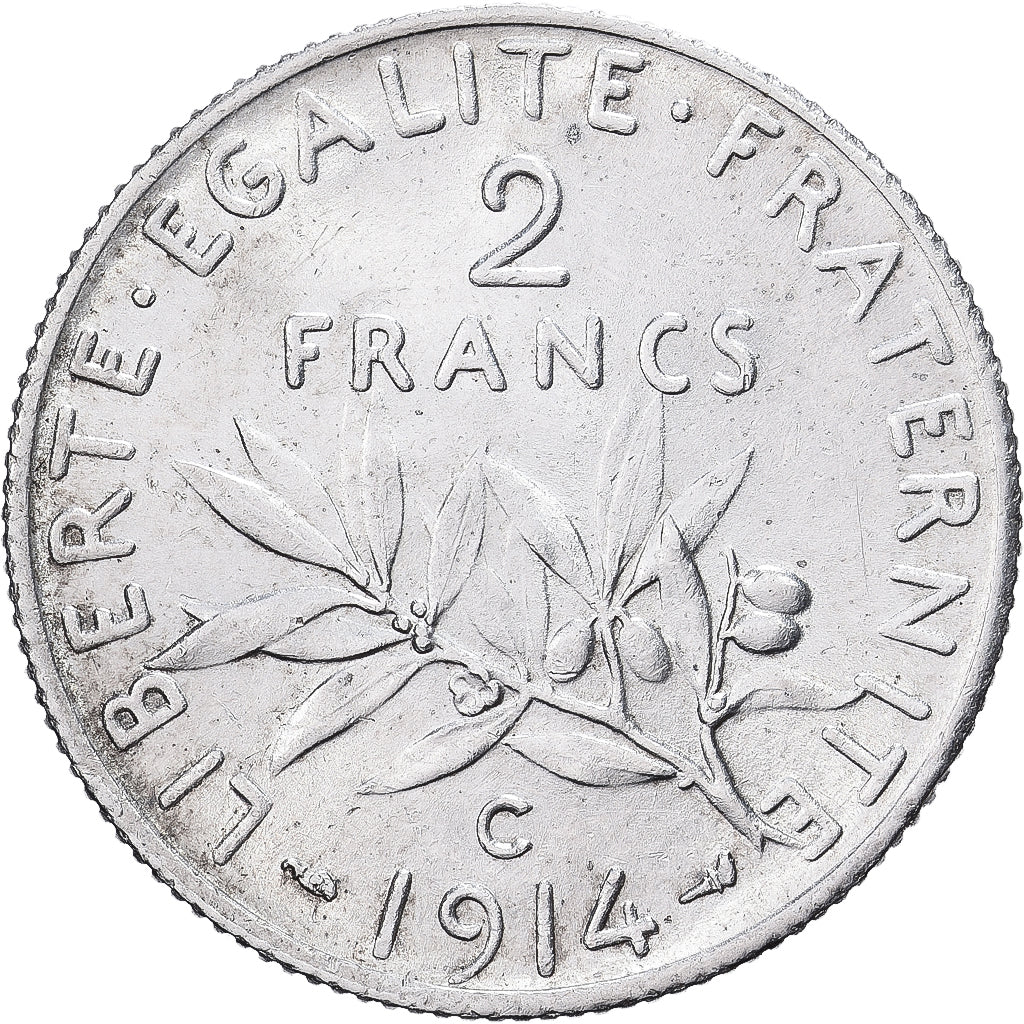 Francja, 2 Francs, Semeuse, 1914, Castelsarrasin, Srebro, MS(60-62), Gadoury:532