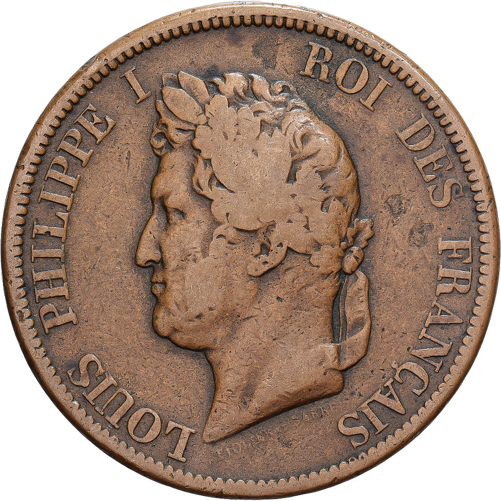 Französische Kolonien, Louis Philippe I, 10 Cents, 1839, Paris, Bronze, S+