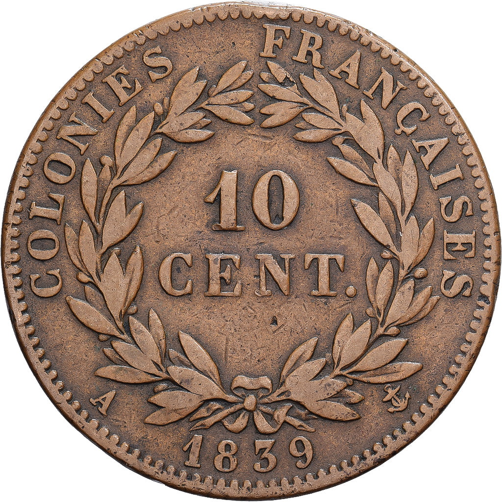Französische Kolonien, Louis Philippe I, 10 Cents, 1839, Paris, Bronze, S+