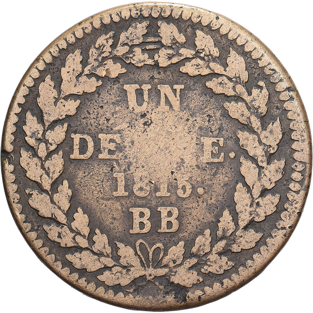France, Louis XVIII, 1 Décime, 1815, Strasbourg, Bronze, TB, Gadoury:196d