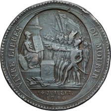 France, Monneron de 5 Sols, 1792, Birmingham, Bronze, VF(20-25)