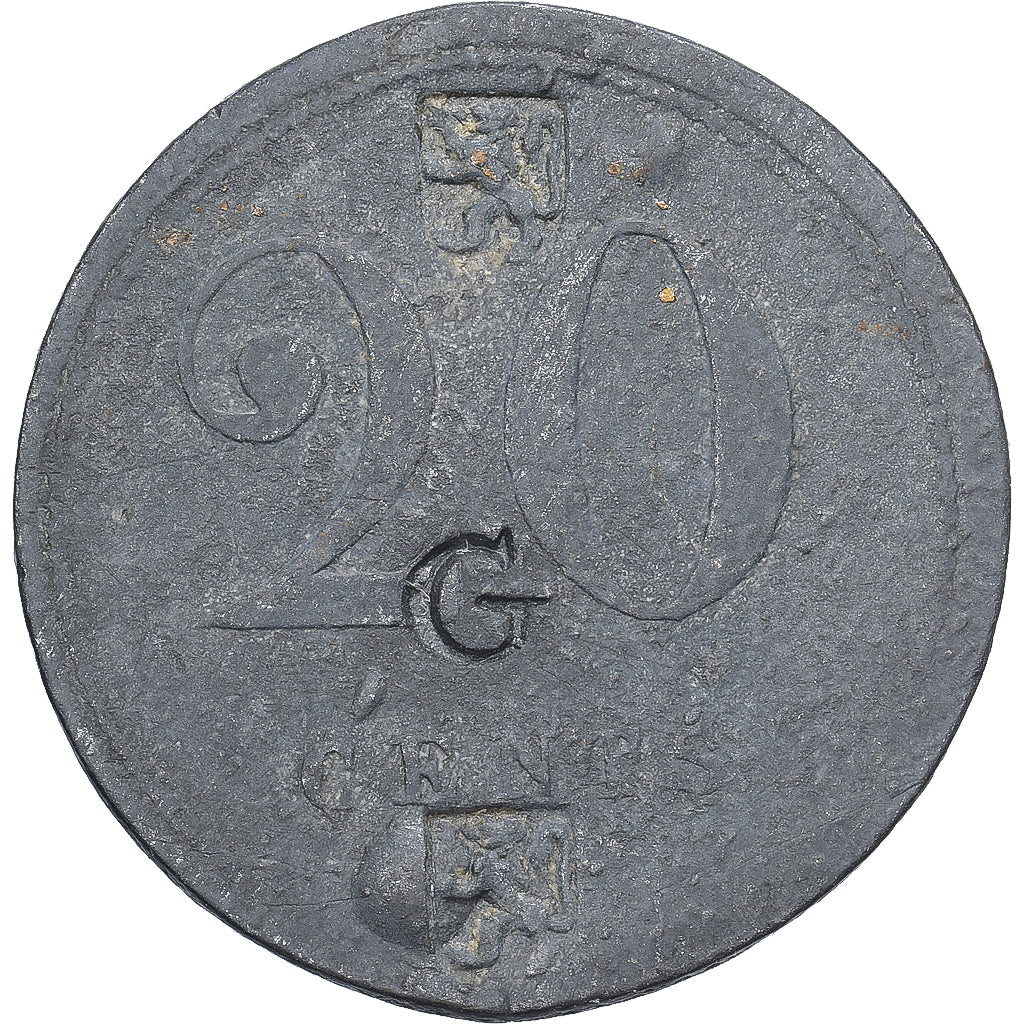 Belgium, Gent, 20 Cents, Countermark, VF(20-25), Tin