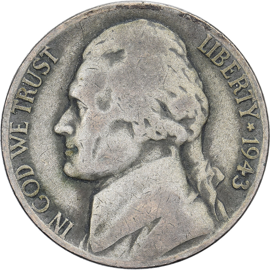 United States, 5 Cents, Jefferson, 1943, Denver, Billon, VF(20-25), KM:192a