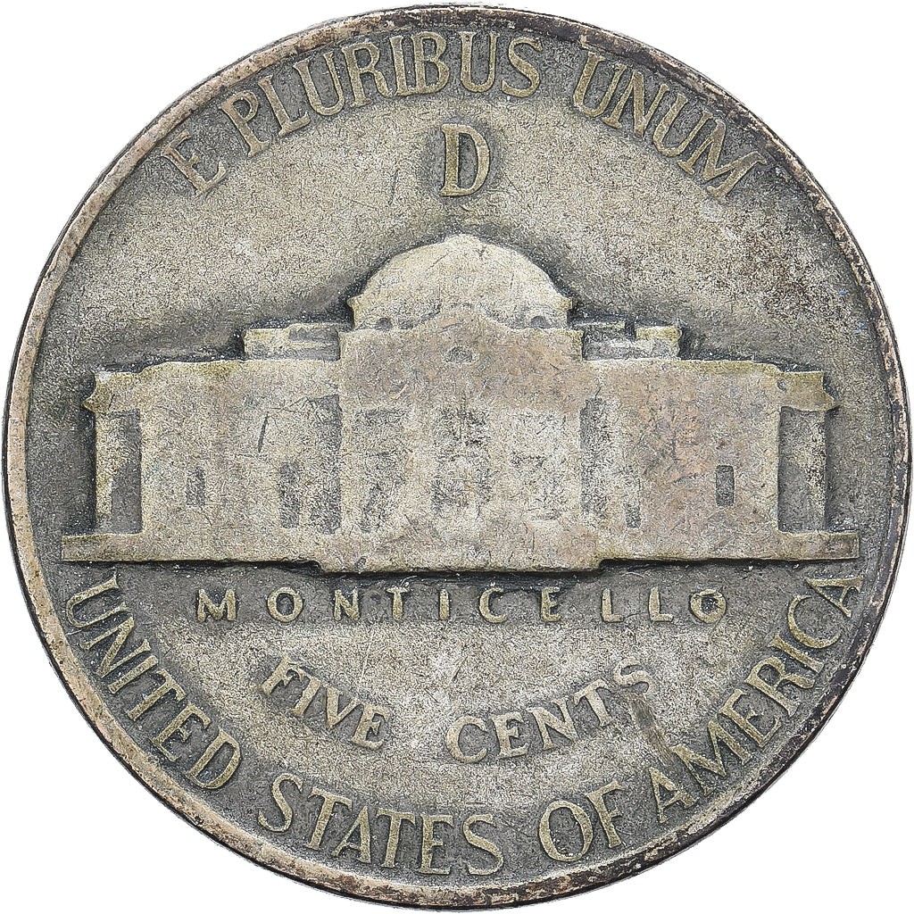 United States, 5 Cents, Jefferson, 1943, Denver, Billon, VF(20-25), KM:192a