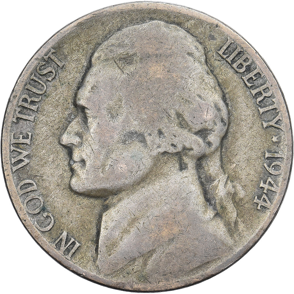 Verenigde Staten, 5 Cents, Jefferson, 1944, Philadelphia, Billon, FR, KM:192a