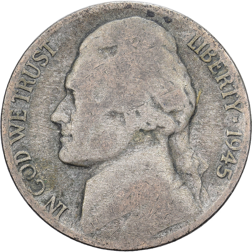 United States, 5 Cents, Jefferson, 1945, Philadelphia, Billon, F(12-15), KM:192a