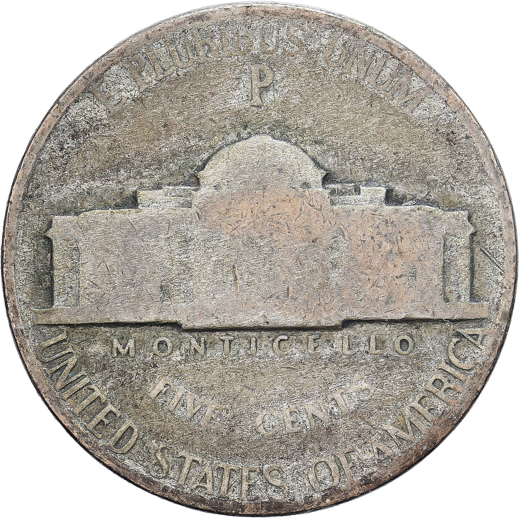 United States, 5 Cents, Jefferson, 1945, Philadelphia, Billon, F(12-15), KM:192a
