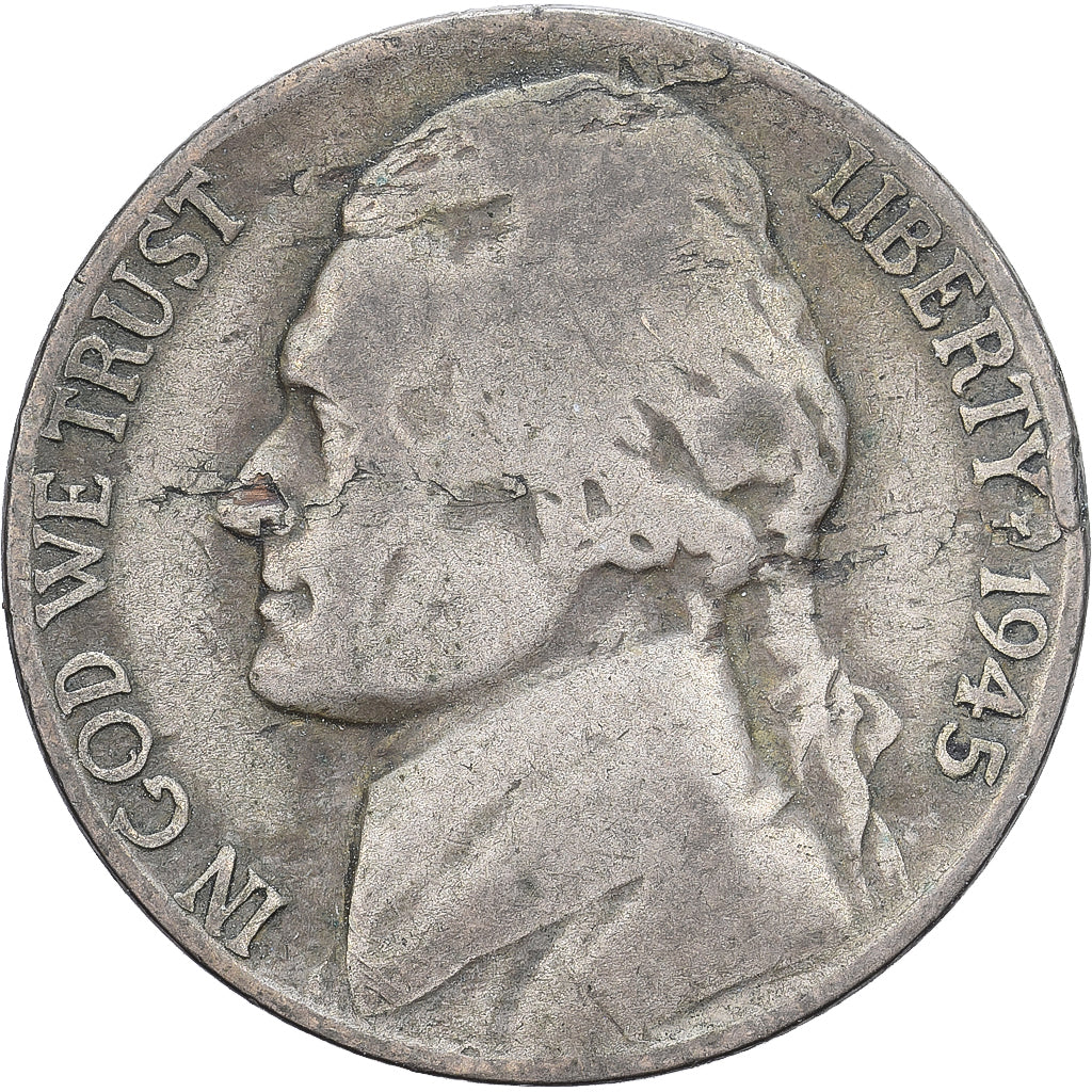 Verenigde Staten, 5 Cents, Jefferson, 1945, Denver, Billon, FR, KM:192a