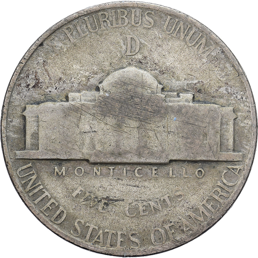 Verenigde Staten, 5 Cents, Jefferson, 1945, Denver, Billon, FR, KM:192a