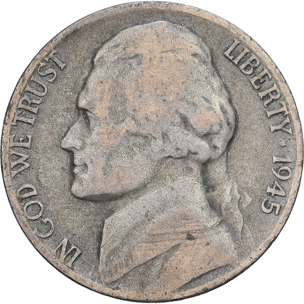 United States, 5 Cents, Jefferson, 1945, San Francisco, Billon, VF(20-25)