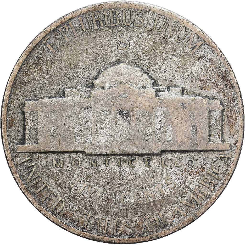 United States, 5 Cents, Jefferson, 1945, San Francisco, Billon, VF(20-25)