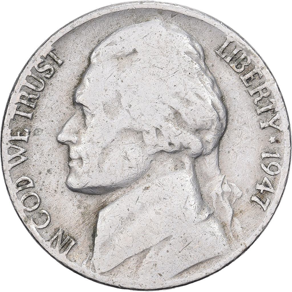 Verenigde Staten, 5 Cents, Jefferson, 1947, Philadelphia, Cupronickel, FR