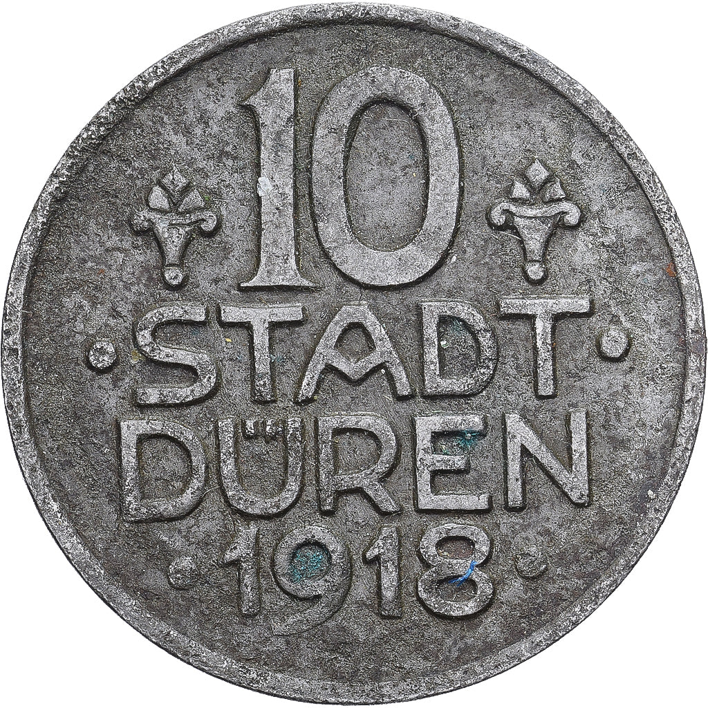 Niemcy, Stadt Düren, 10 Pfennig, 1918, VF(20-25), Żelazo