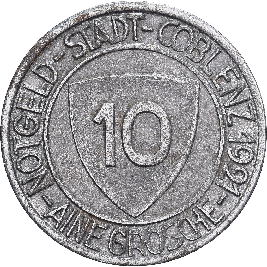 Germania, Stadt Coblenz, 10 Pfennig, 1921, BB, Ferro placcato nichel