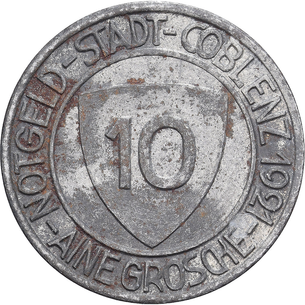 Allemagne, Stadt Coblenz, 10 Pfennig, 1921, TTB, Fer plaqué nickel
