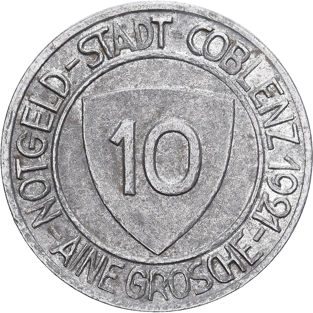 Allemagne, Stadt Coblenz, 10 Pfennig, 1921, SUP, Fer plaqué nickel