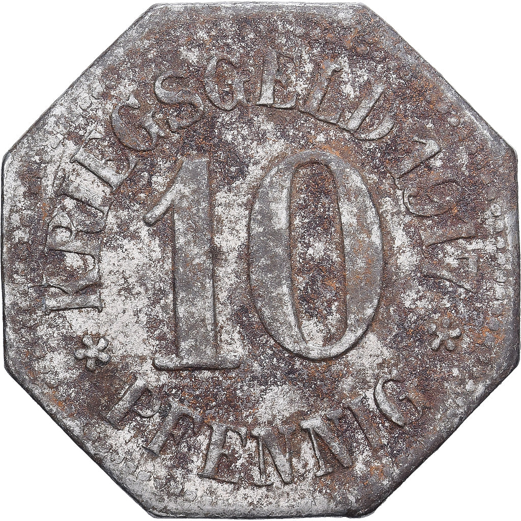 Allemagne, Stadt Wiesbaden, 10 Pfennig, 1917, TB, Fer
