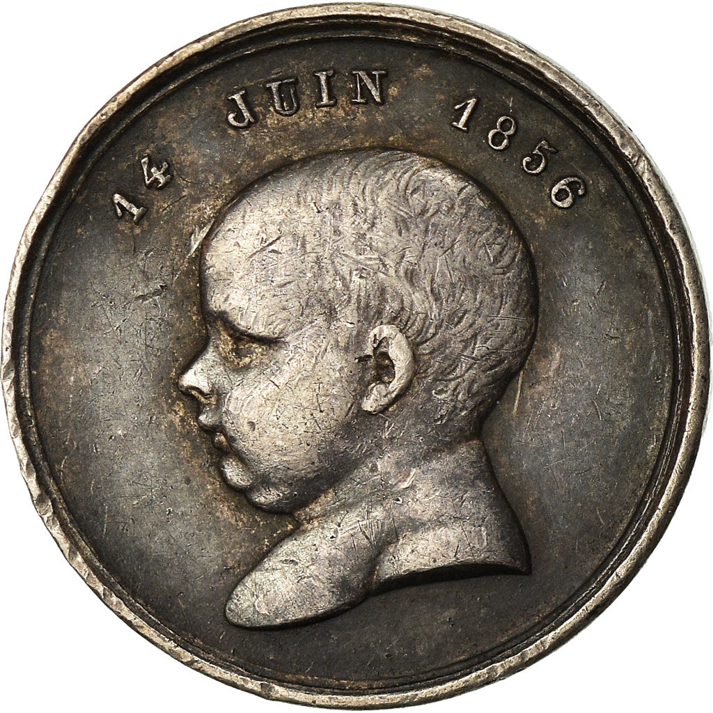 France, Medal, Naissance de Napoléon IV, Quinaire, 1856, AU(55-58), Silver