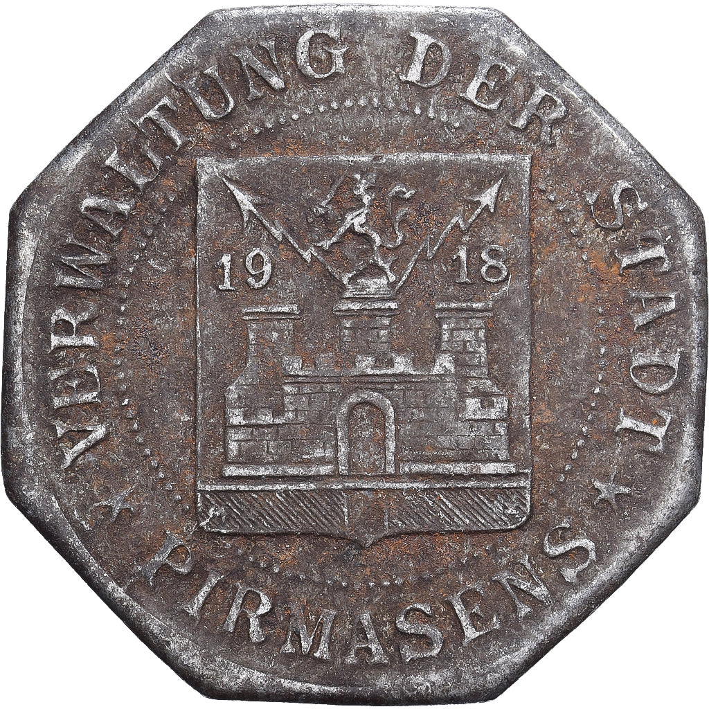 Allemagne, Stadt Pirmasens, 10 Pfennig, 1918, TB, Iron