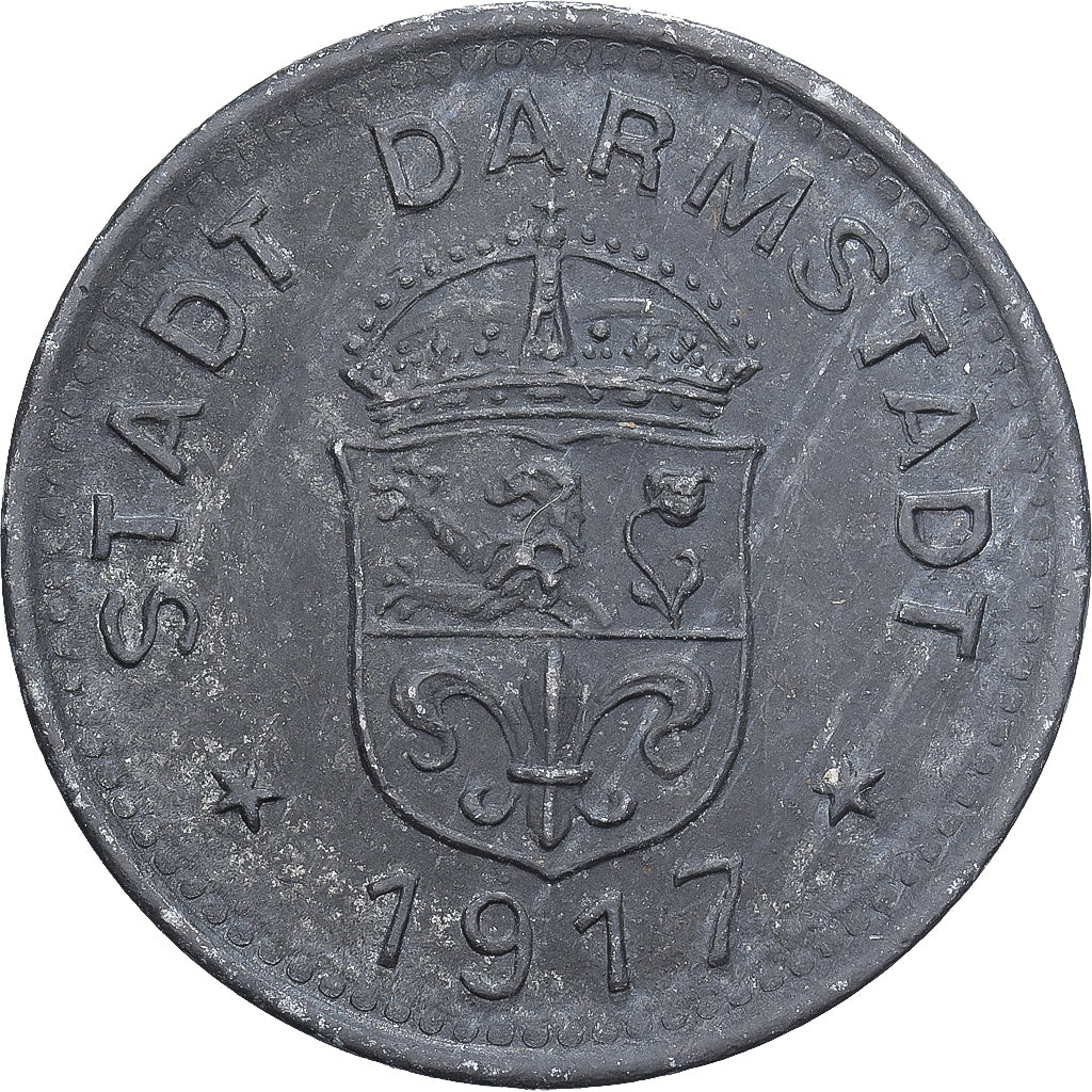 Allemagne, Stadt Darmstadt, 10 Pfennig, 1917, TB, Zinc