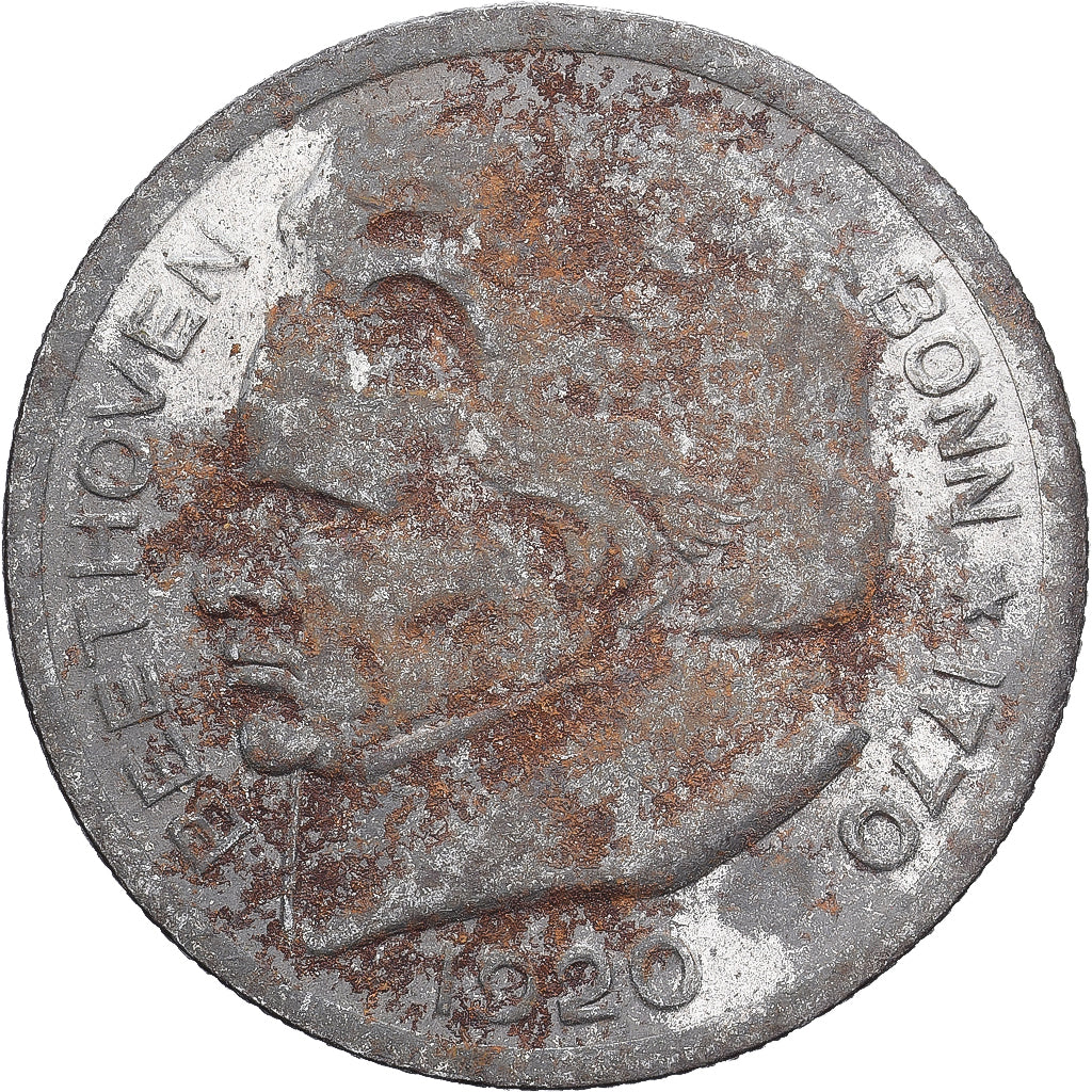 Germany, Stadt Bonn, 50 Pfennig, 1920, Beethoven, AU(55-58), Iron