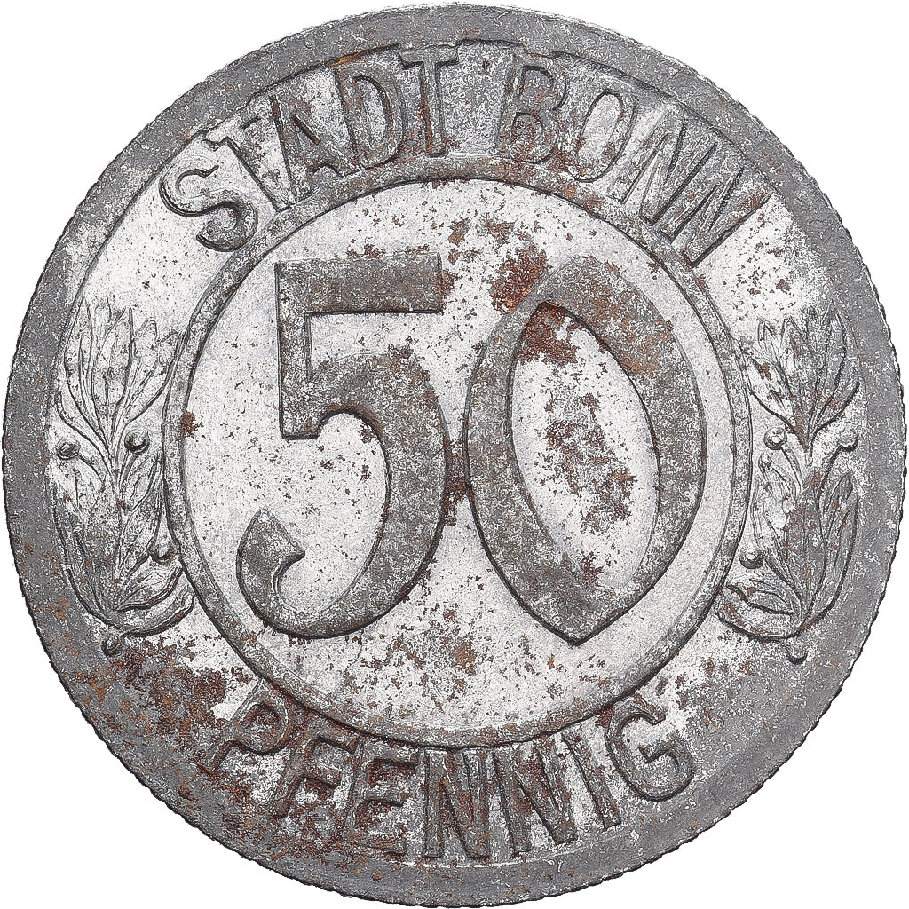 Germany, Stadt Bonn, 50 Pfennig, 1920, Beethoven, AU(55-58), Iron