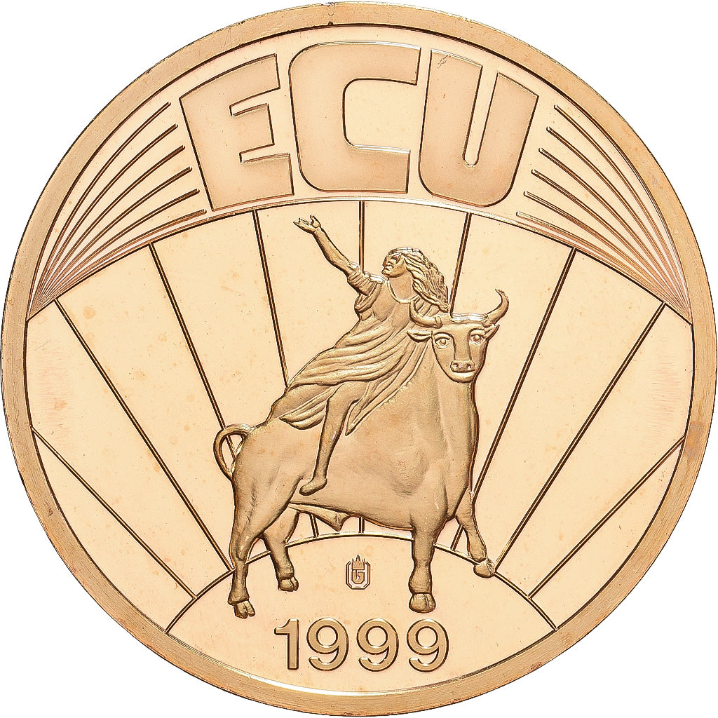 Eurozone, 1 Ecu Europa, 1999, Gold plated copper, Prooflike, MS(65-70)