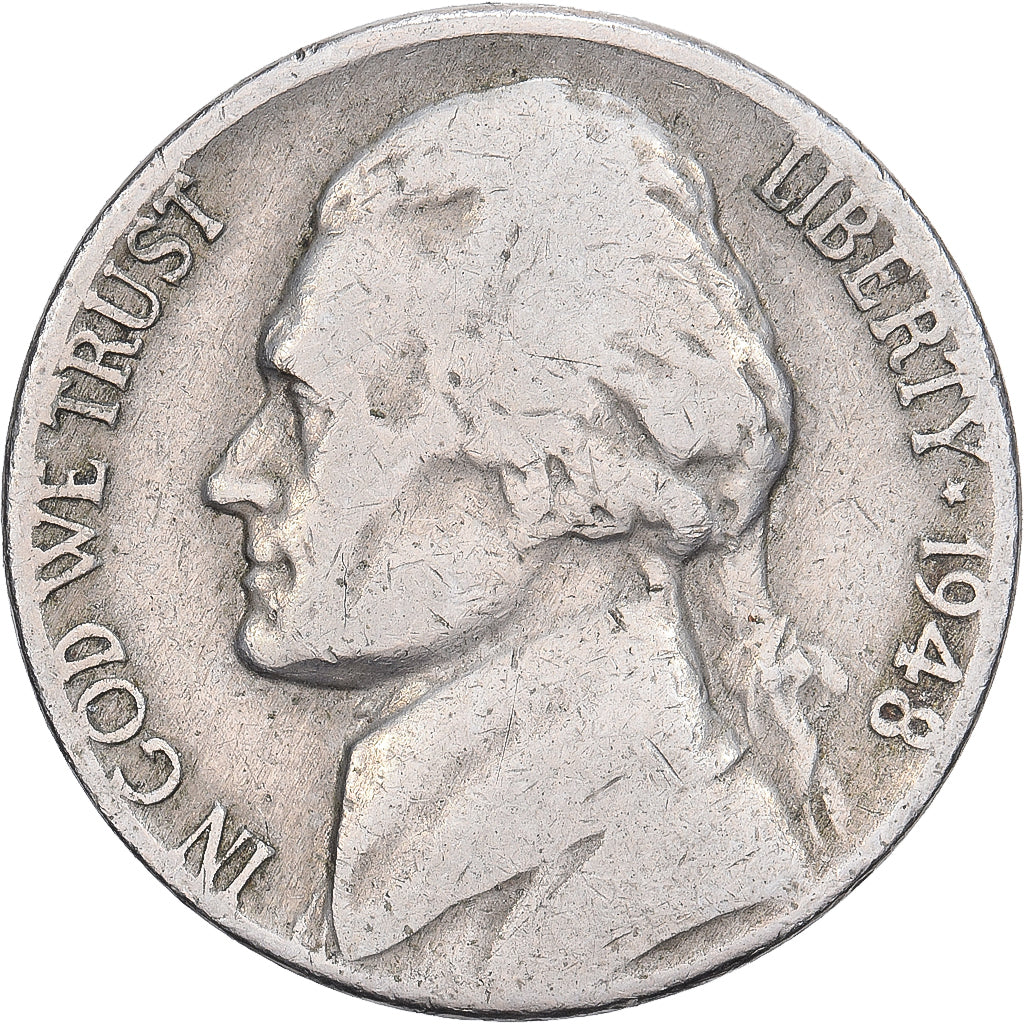 Verenigde Staten, 5 Cents, Jefferson, 1948, Philadelphia, Cupronickel, FR