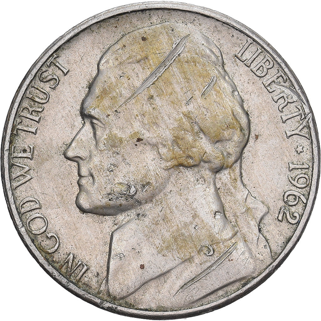 Stati Uniti, 5 Cents, Jefferson, 1962, Denver, Cupronickel, BB, KM:192