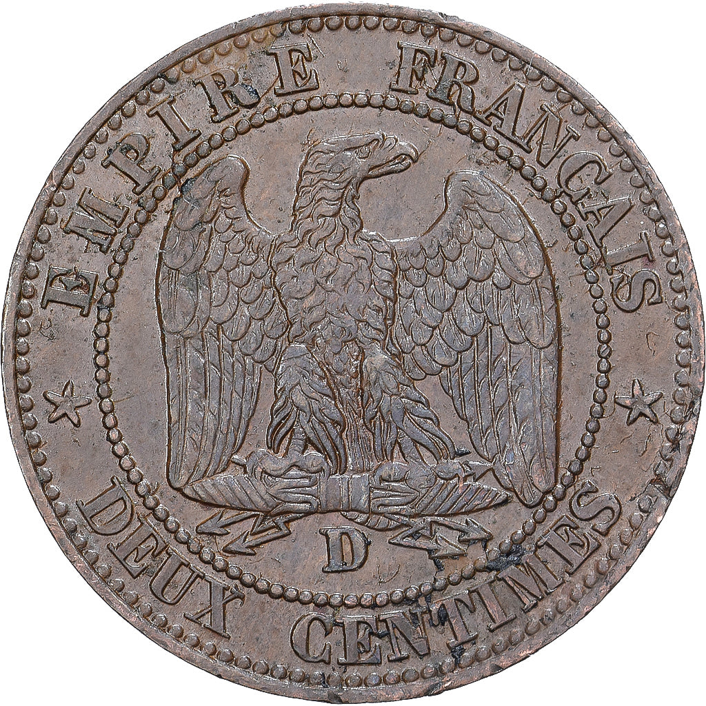 Frankrijk, Napoleon III, 2 Centimes, 1854, Lyon, Bronzen, ZF, Gadoury:103