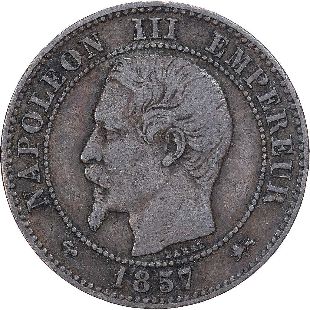 France, Napoleon III, 2 Centimes, 1857, Lyon, Bronze, EF(40-45), Gadoury:103