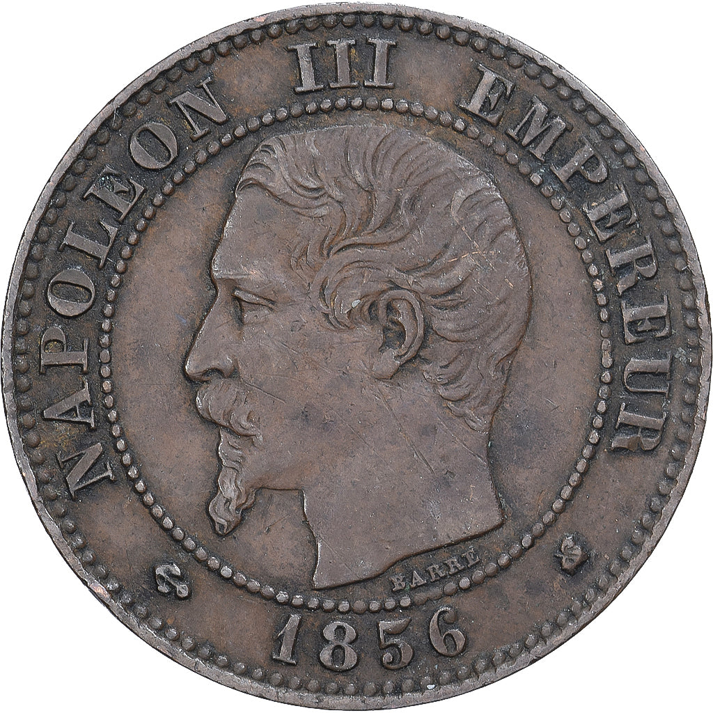 Frankrijk, Napoleon III, 2 Centimes, 1856, Bordeaux, Bronzen, ZF, Gadoury:103