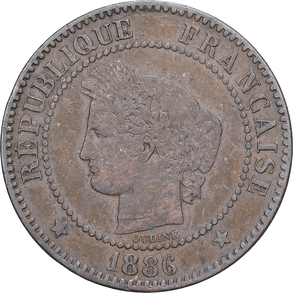 Francja, 2 Centimes, Cérès, 1886, Paris, Brązowy, EF(40-45), Gadoury:105
