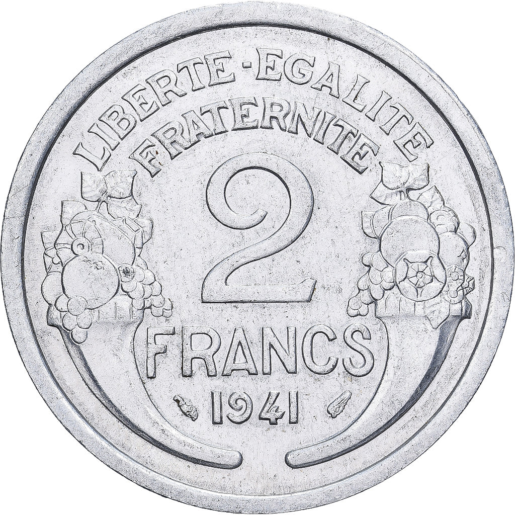 France, 2 Francs, Morlon, 1941, Paris, Aluminum, AU(55-58), Gadoury:538