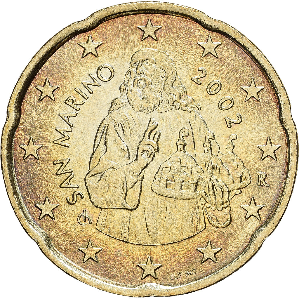San Marino, 20 Centimes, 2002, Rome, Nordic gold, MS(65-70), KM:444