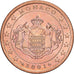 Monaco, Rainier III, 5 Centimes, 2001, MDP, Copper Plated Steel, MS(65-70)