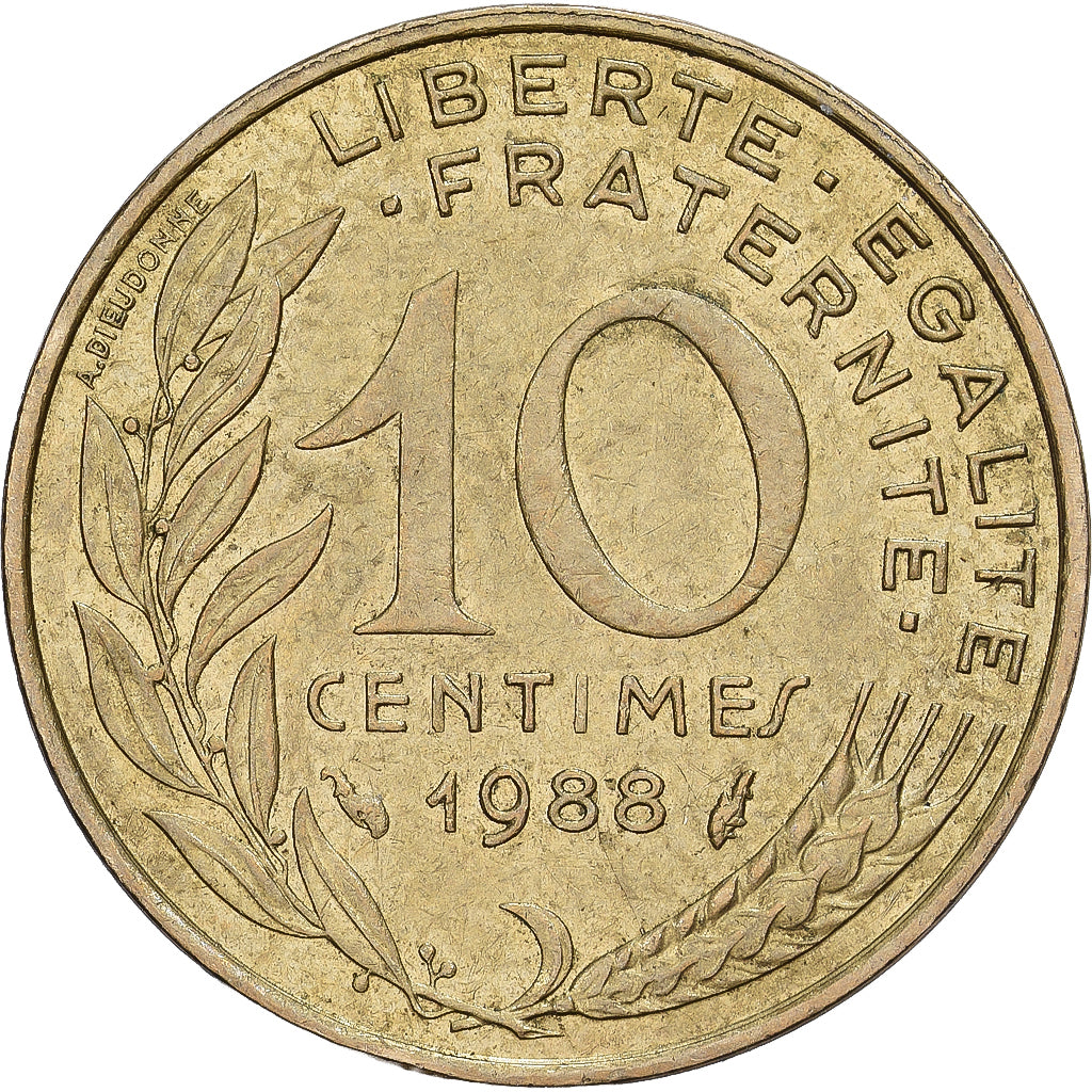 Frankrijk, 10 Centimes, Marianne, 1988, MDP, Rotated Die Error