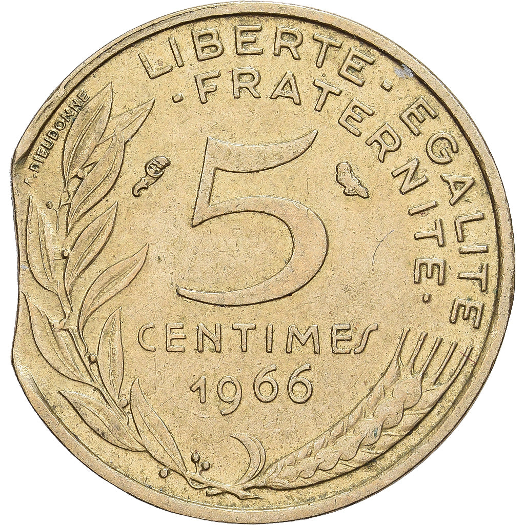 Frankrijk, 5 Centimes, Marianne, 1966, MDP, Clipped, Bronze-Aluminium, PR
