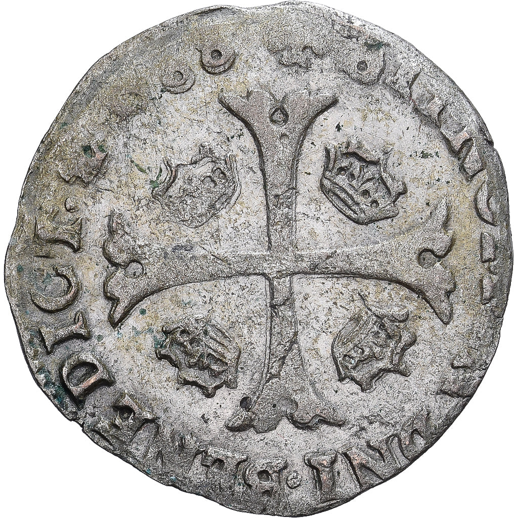 France, Henri III, Douzain aux deux H, 1588, Billon, VF(30-35), Gadoury:467