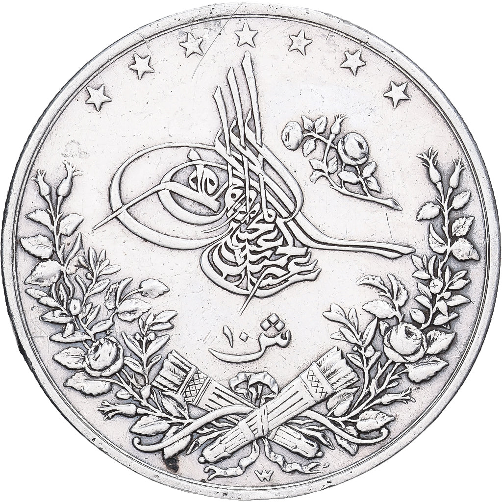Egipt, Abdul Hamid II, 10 Qirsh, 1885/AH1293, Berlin, Srebro, MS(63)