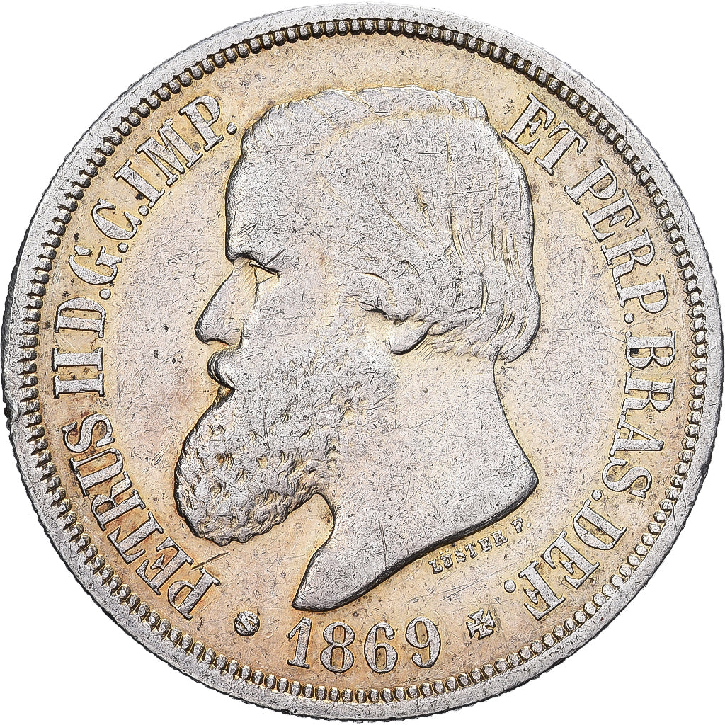 Brazil, Pedro II, 1000 Reis, 1869, Rio de Janeiro, Silver, AU(50-53), KM:476