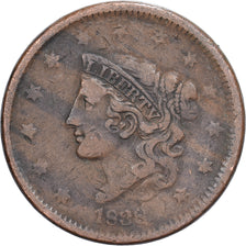 United States, 1 Cent, Coronet Head, 1838, Philadelphia, Copper, VF(20-25)