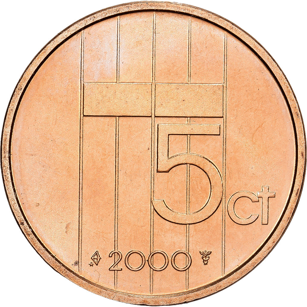 Netherlands, Beatrix, 5 Cents, 2000, Utrecht, Bronze, MS(65-70), KM:202