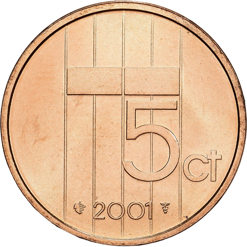 Netherlands, Beatrix, 5 Cents, 2001, Utrecht, Bronze, MS(65-70), KM:202