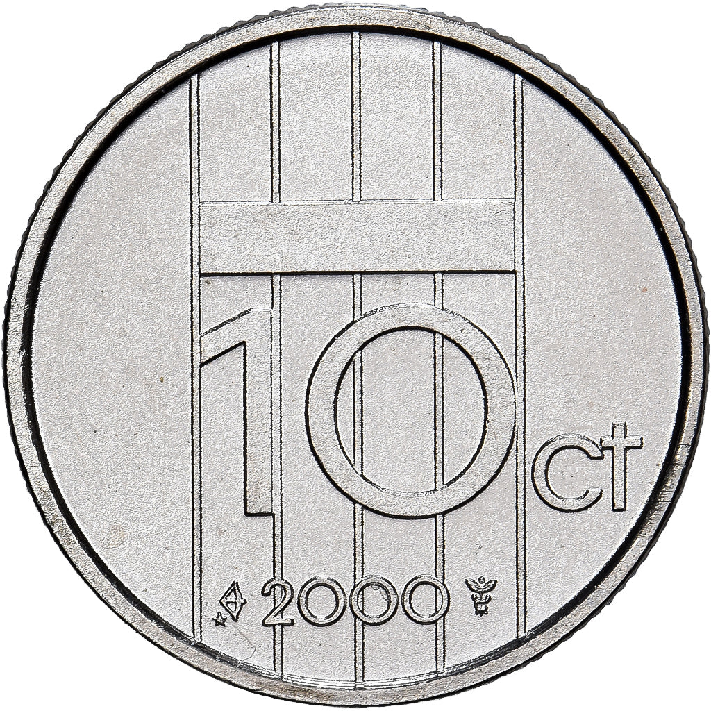 Netherlands, Beatrix, 10 Cents, 2000, Utrecht, Nickel, MS(65-70), KM:203