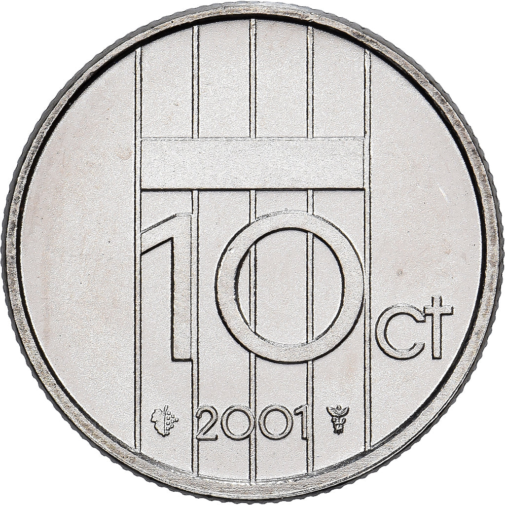 Netherlands, Beatrix, 10 Cents, 2001, Utrecht, Nickel, MS(65-70), KM:203