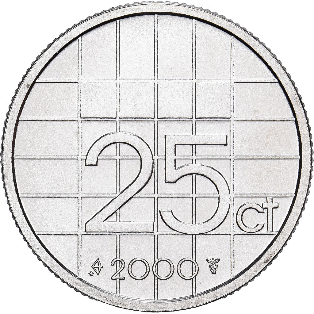 Netherlands, Beatrix, 25 Cents, 2000, Utrecht, Nickel, MS(65-70), KM:204
