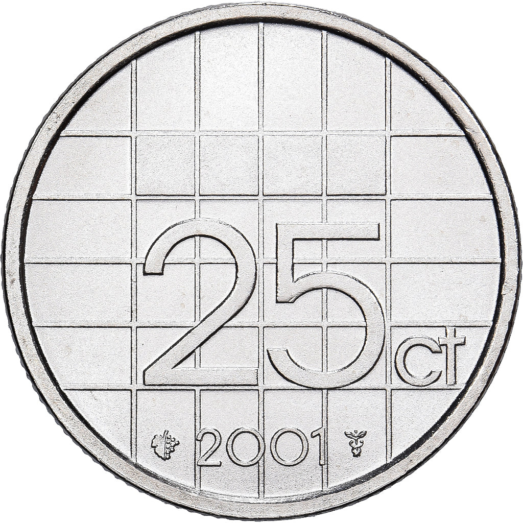 Netherlands, Beatrix, 25 Cents, 2001, Utrecht, Nickel, MS(65-70), KM:204