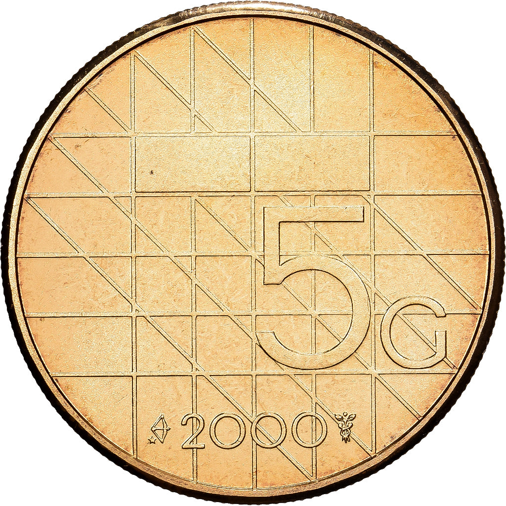 Netherlands, Beatrix, 5 Gulden, 2000, Utrecht, Bronze Clad Nickel, MS(65-70)
