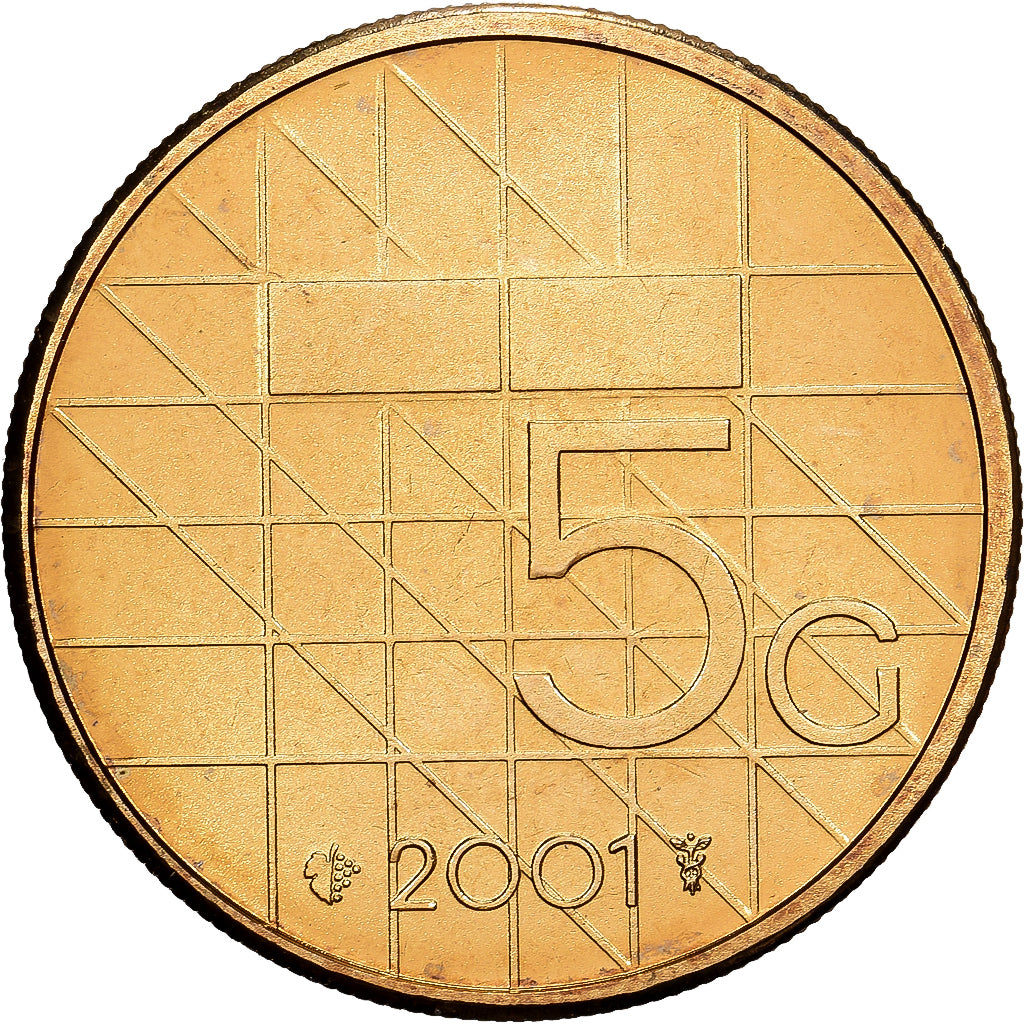 Netherlands, Beatrix, 5 Gulden, 2001, Utrecht, Bronze Clad Nickel, MS(65-70)